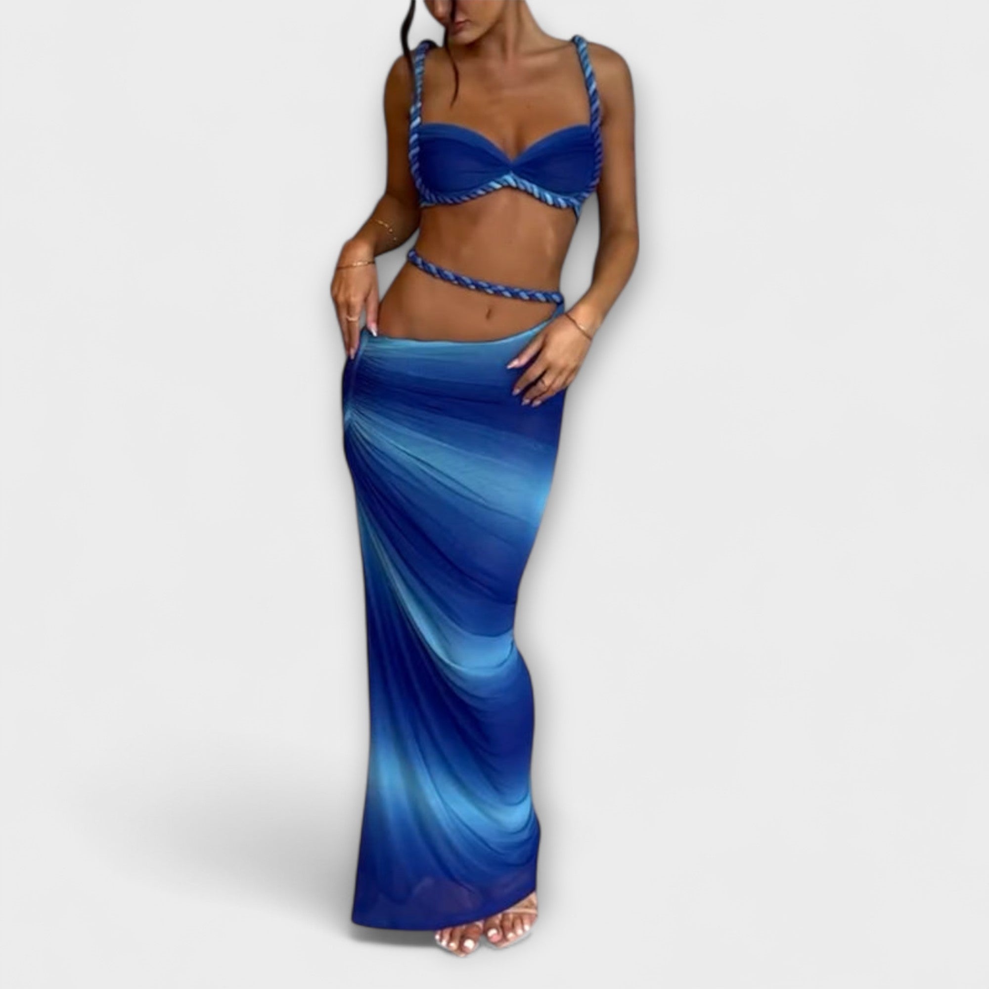 Zweiteiler Damen Top mit Überrock Farbverlauf Blau Orange – Jane