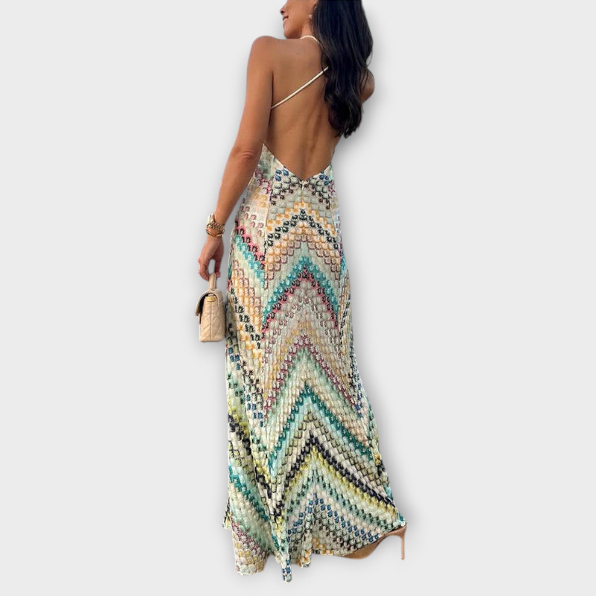 Remi - Missoni Buntes Fischgrätenmuster Maxikleid