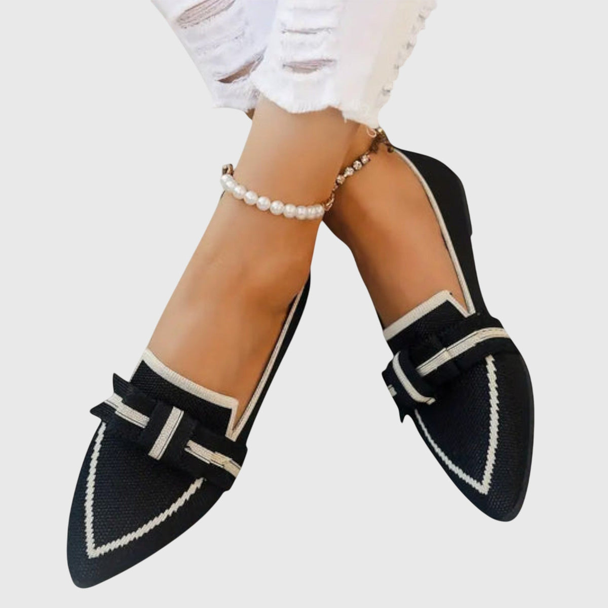 Ballerinas Damen Knotendetail Flach Weiches Obermaterial Schwarz Blau Weiss – Blaire