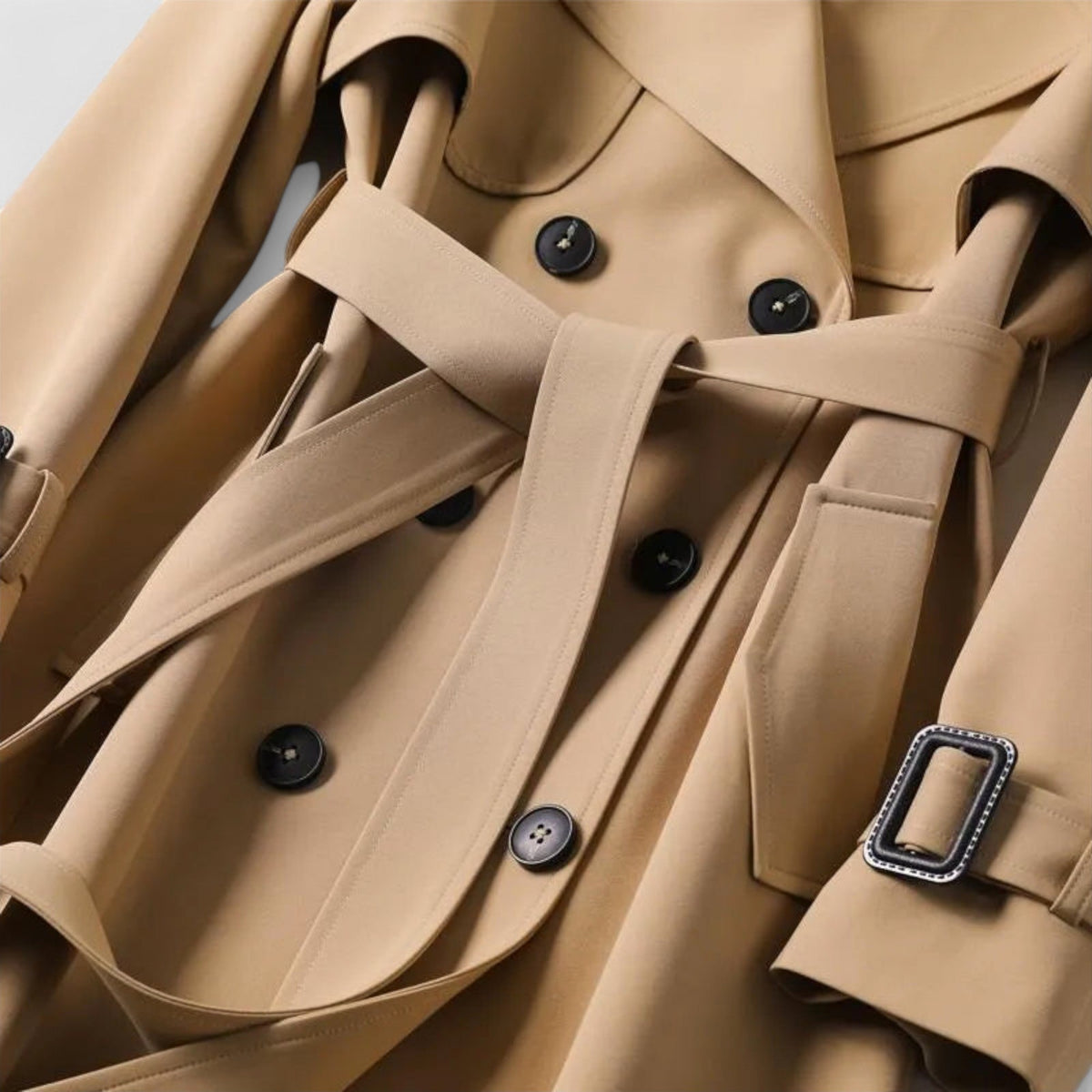 Trenchcoat Damen Klassisch Elegant Übergangsjacke Beige Braun – Jualita
