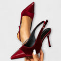 Kathleen - Spitze Samt-Patchwork-Slingback-Stiletto-Heels