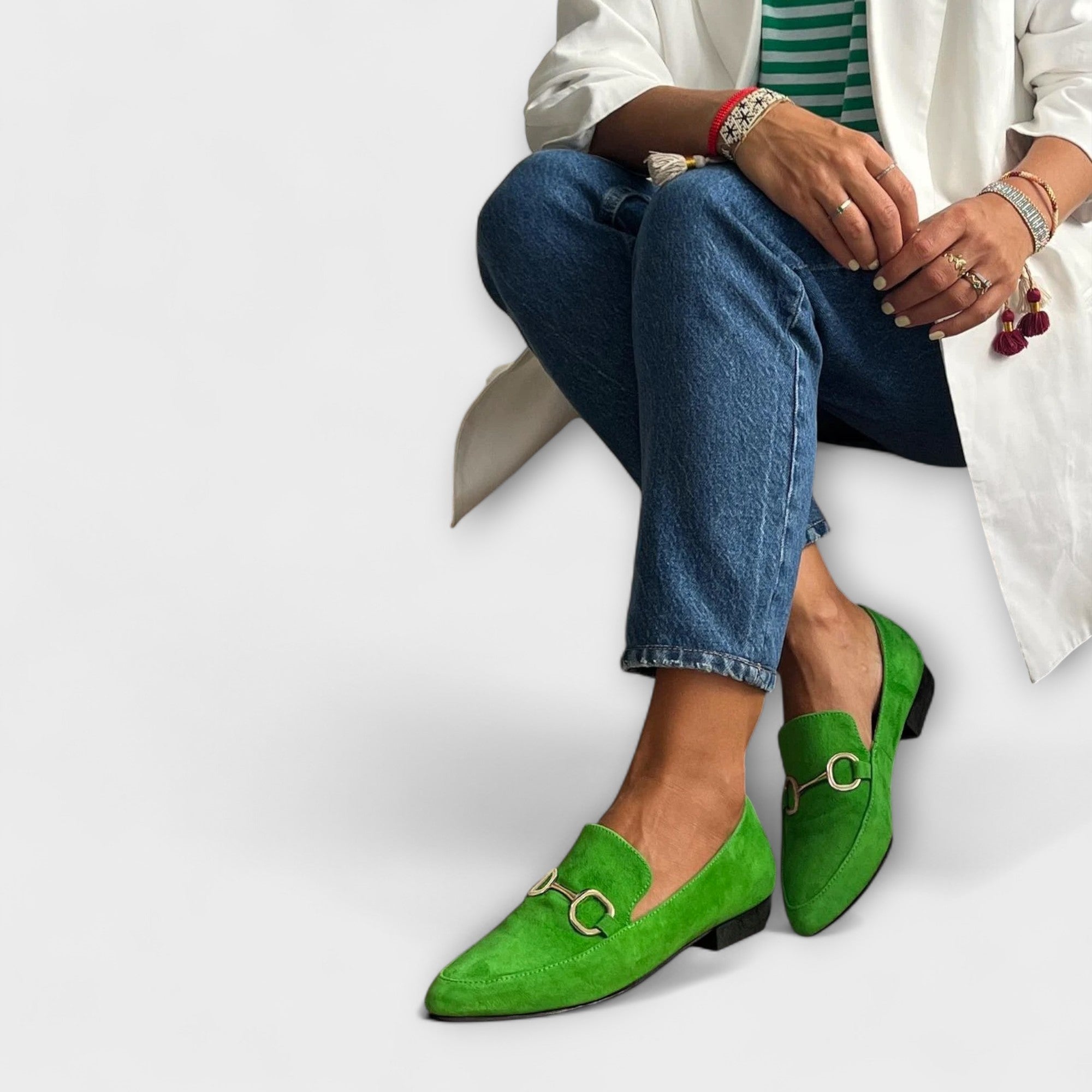 Ballerinas Damen Spitz Zulaufend Zum Hineinschlüpfen Grün Lila – Kaia