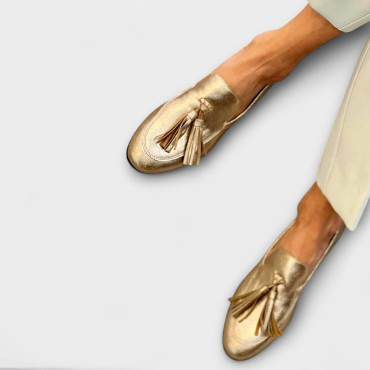 Loafer Damen Metallisch Glänzende Quasten Ziernähte – Delphine