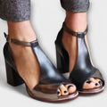 Pumps Damen T-Steg Offene Spitze Bequem Blockabsatz – Nadaria