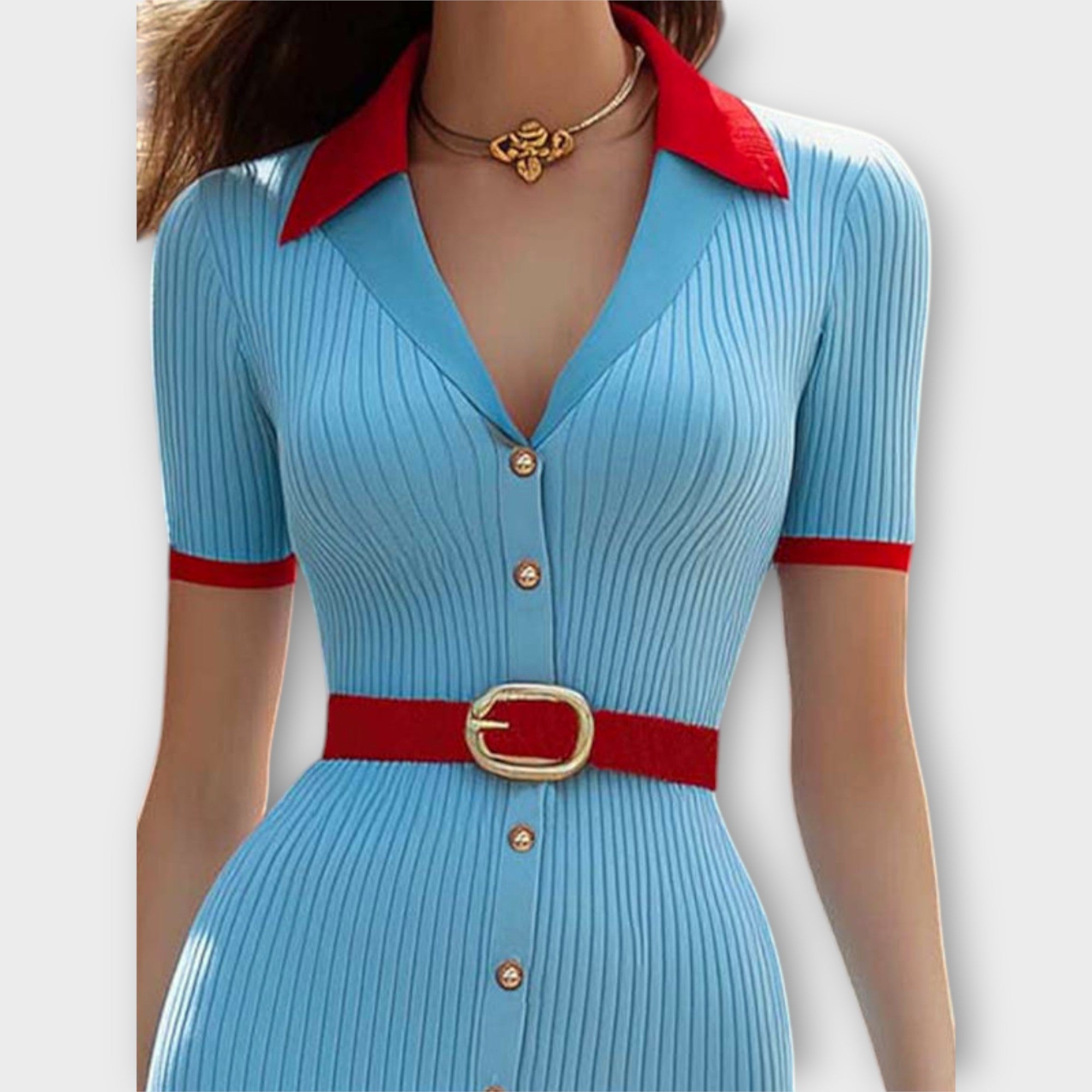 Sina - Schickes Babyblaues Rippstrick-Bleistiftkleid