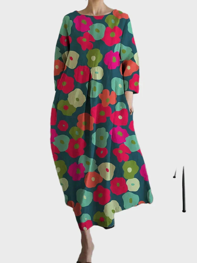 Maxikleid Damen Buntes Blumenmuster Weiter Schnitt Sommer