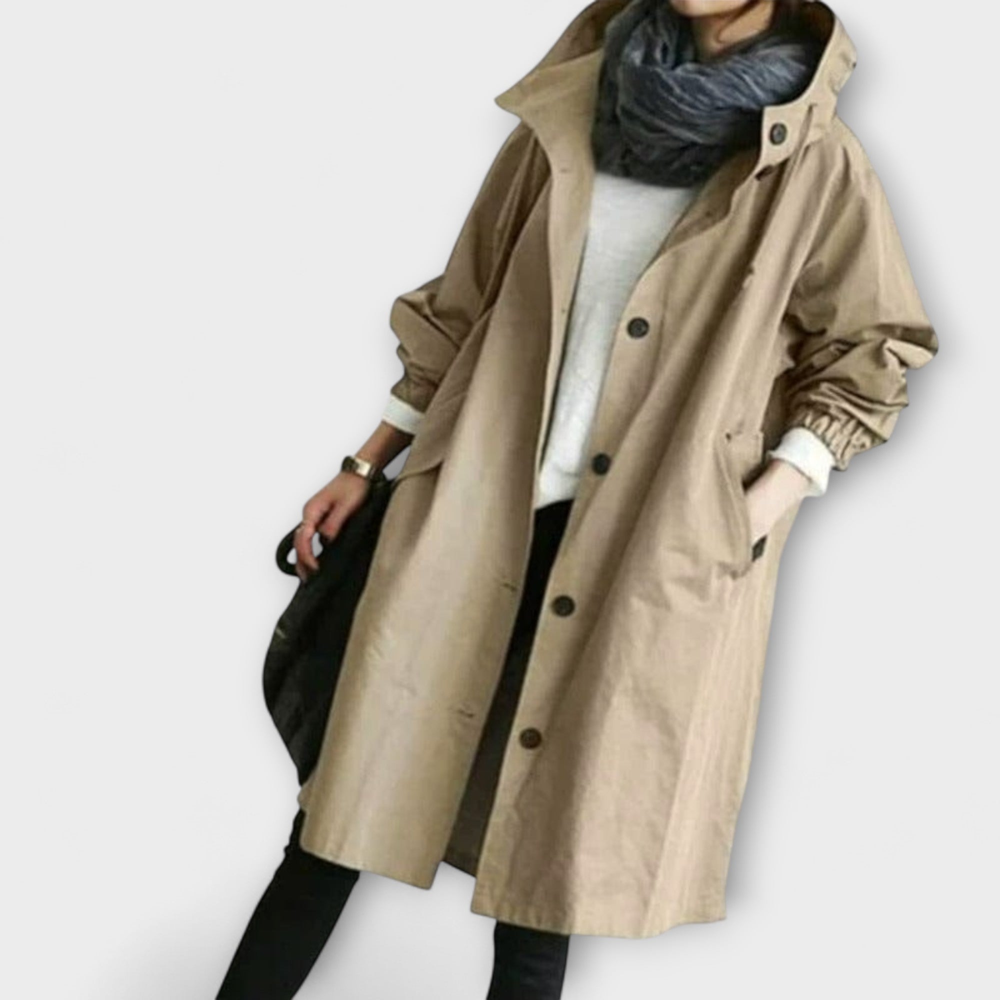 Trenchcoat Damen Wasserdicht Regenmantel Elegant Grau Schwarz – Andréa