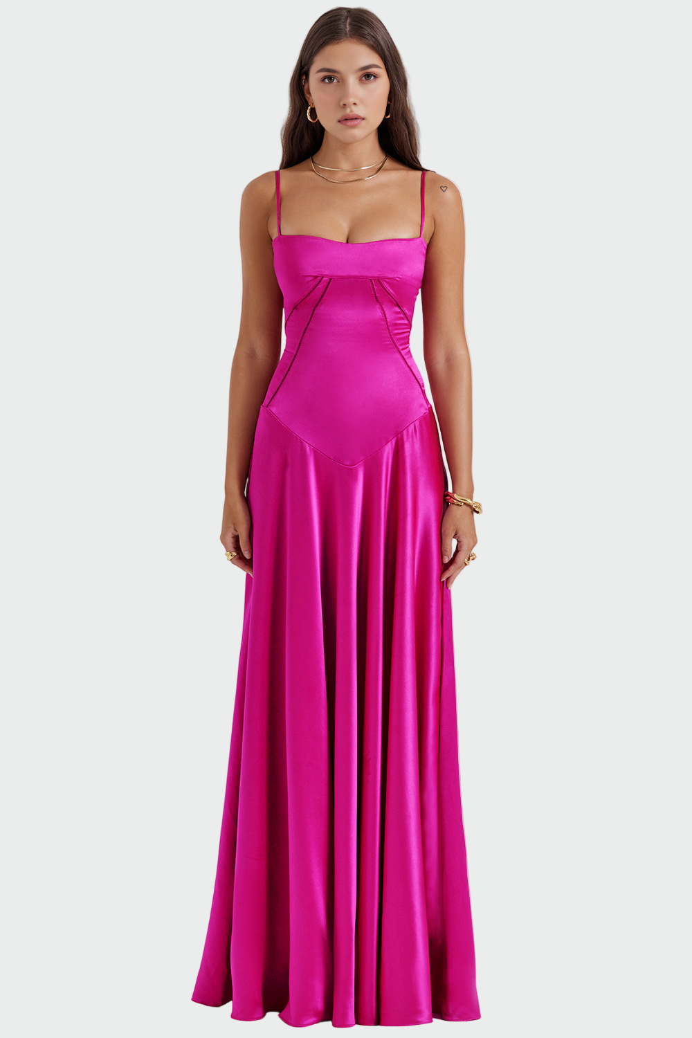 Vítězslava - Satin-Maxikleid mit schmalen Trägern