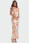 Adriana - Satin-Maxikleid mit Blumenmuster