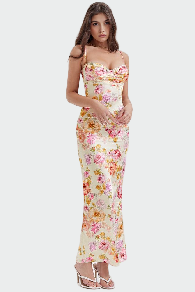 Adriana - Satin-Maxikleid mit Blumenmuster