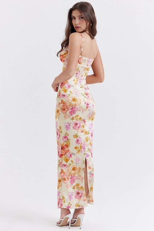 Adriana - Satin-Maxikleid mit Blumenmuster