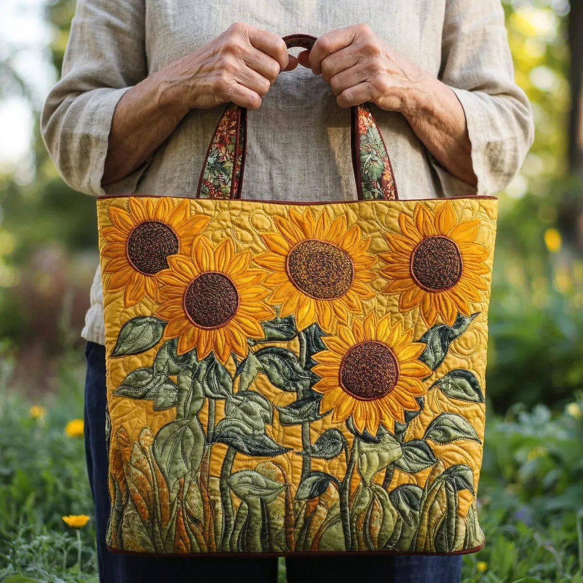 Gesteppte Tasche - Sonnenblume, klassisch gesteppt