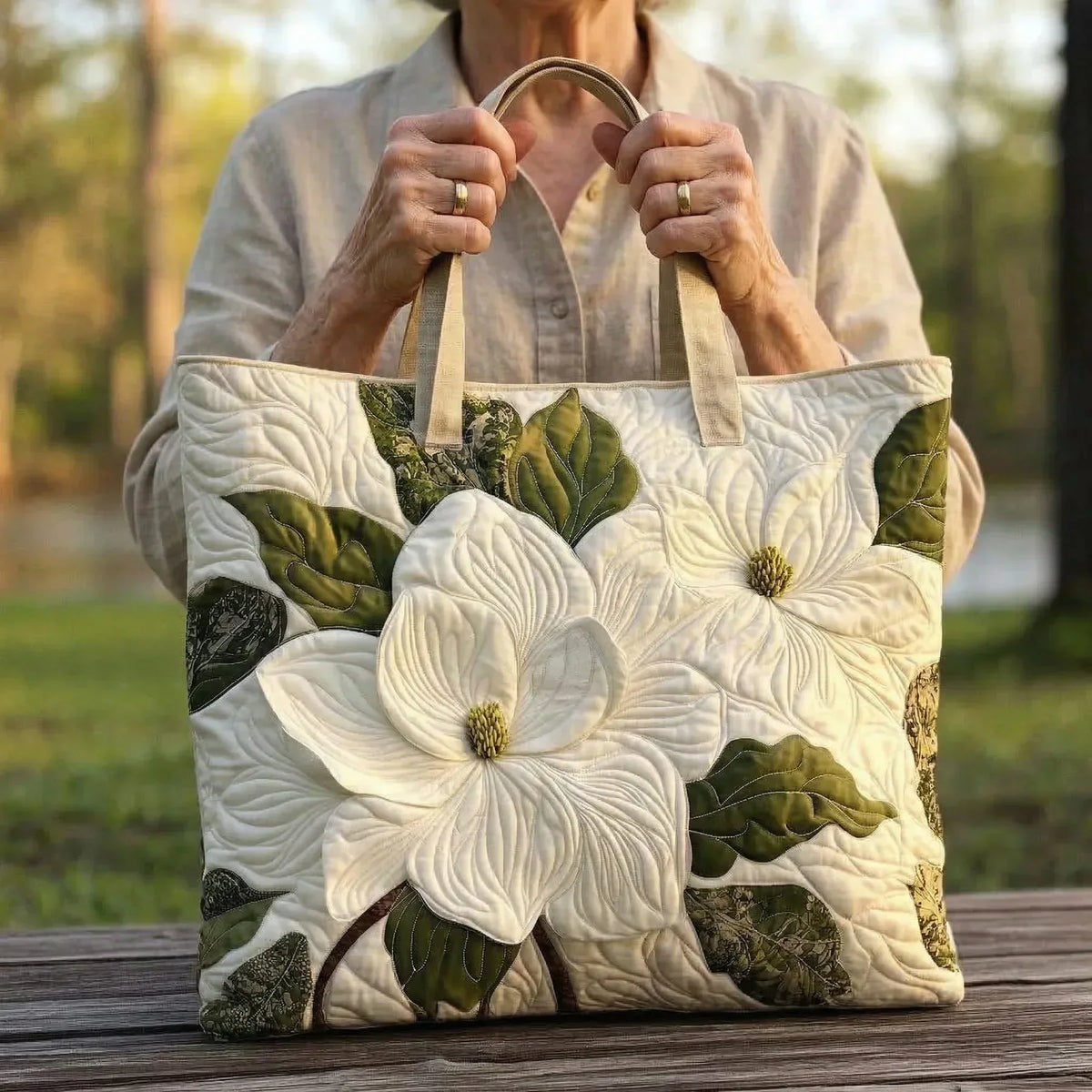 Gesteppte Tasche - Weisse Lilie