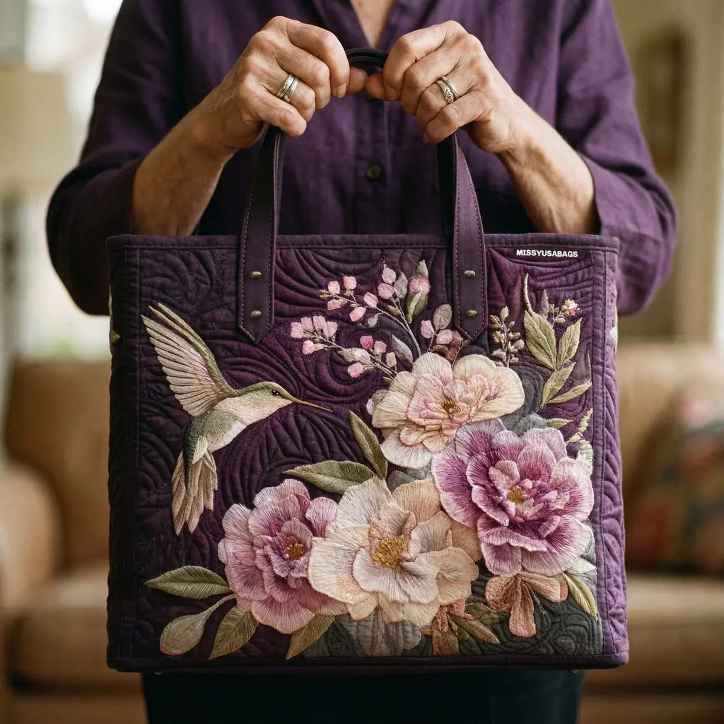 Gesteppte Tasche - Kolibri und Orchidee
