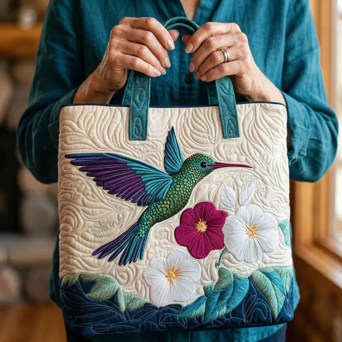 Gesteppte Tasche - Kolibri im Blütenzweig
