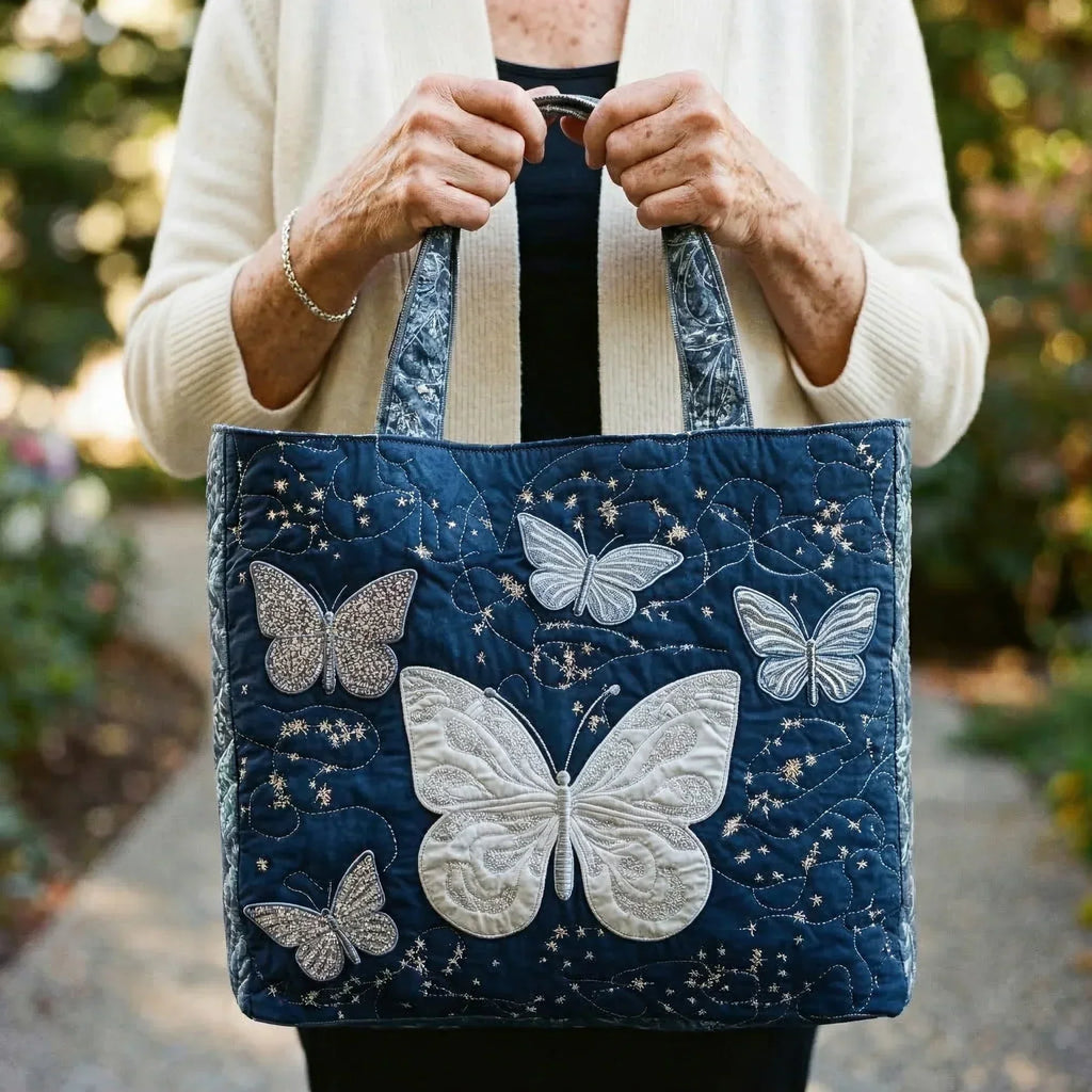 Gesteppte Tasche - Silberner Schmetterling