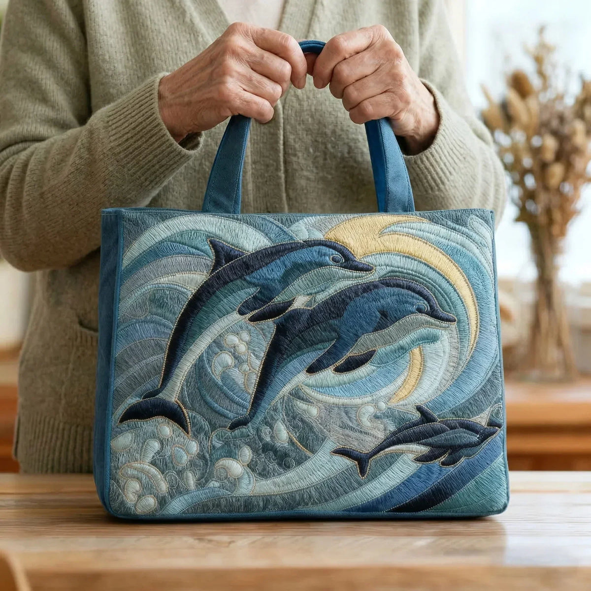 Gesteppte Tasche - Delfin