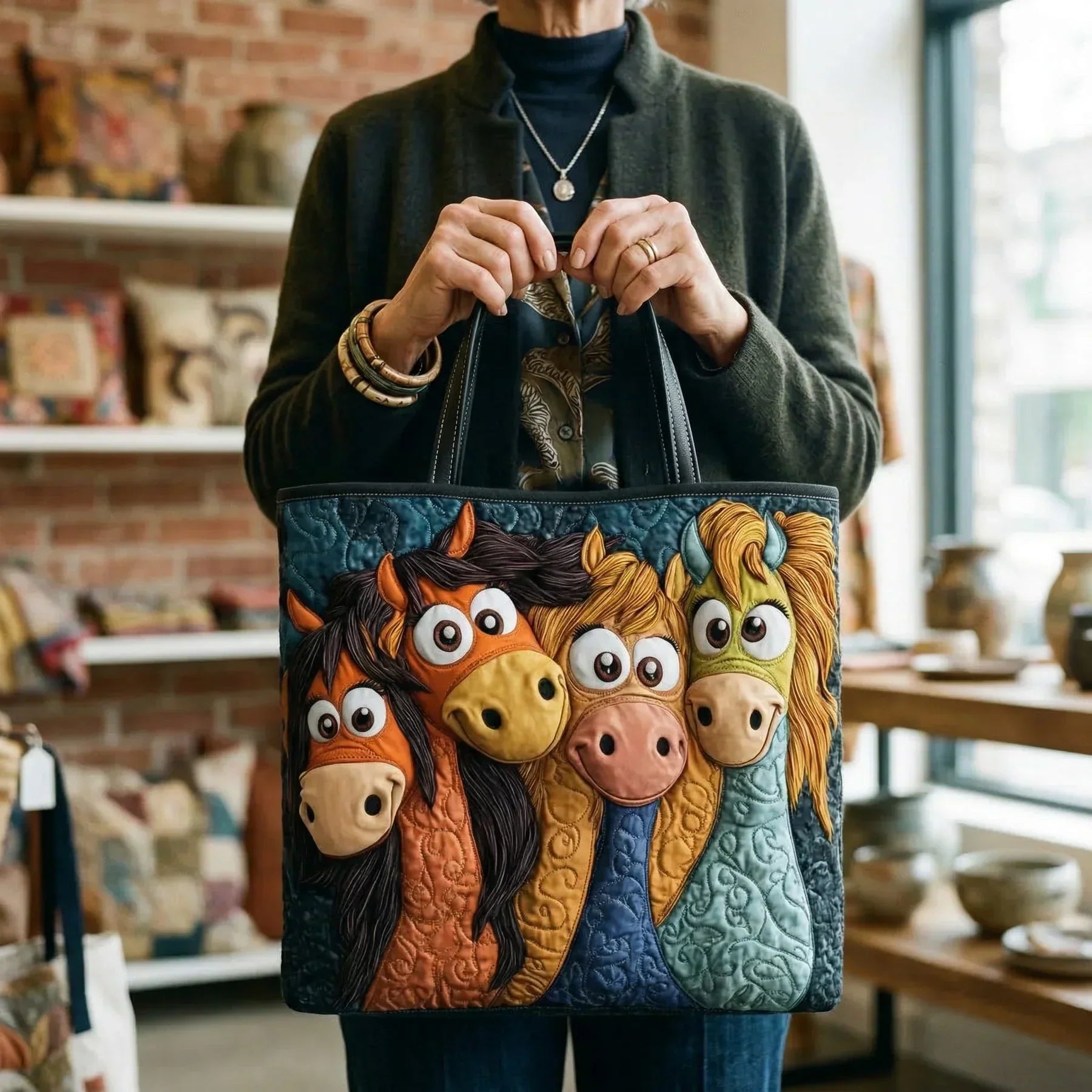 Gesteppte Tasche - Fröhliches Pony