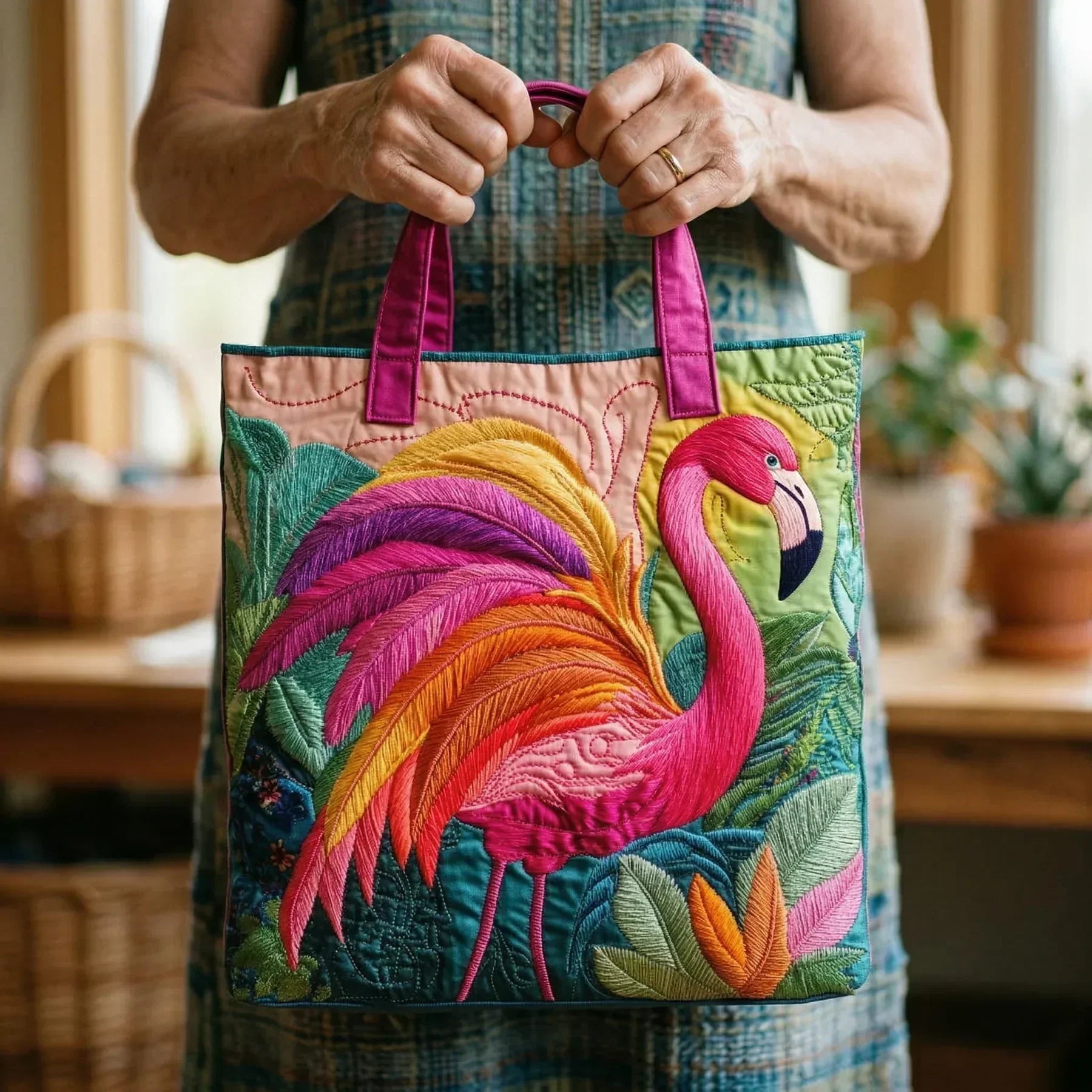 Gesteppte Tasche - Flamingo