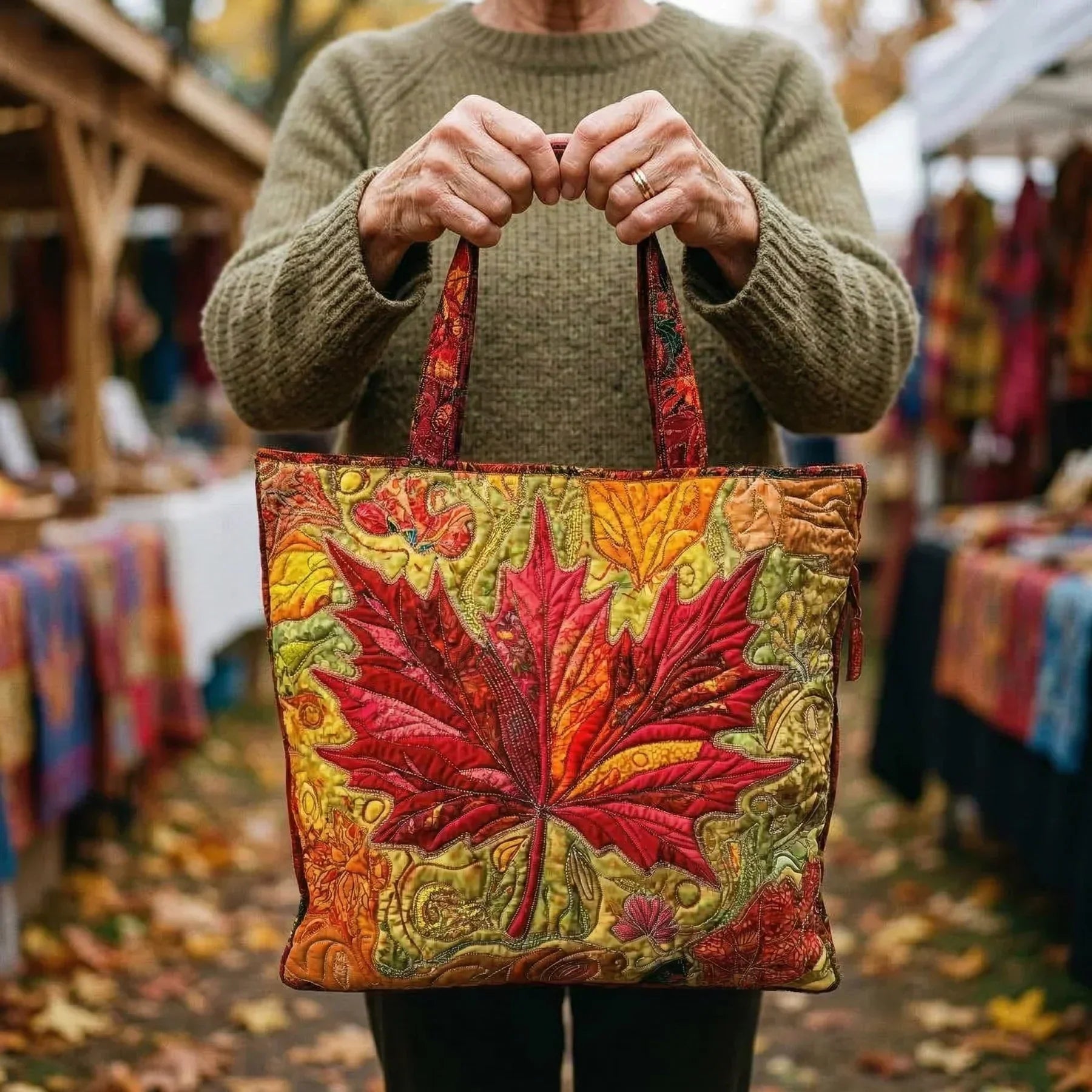 Gesteppte Tasche - Ahornblätter