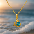 Goldenes Meerjungfrauen-Halsband mit Blauem Kristall