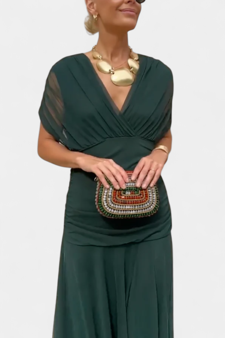 Magda - Langes Blumenkleid mit V-Ausschnitt
