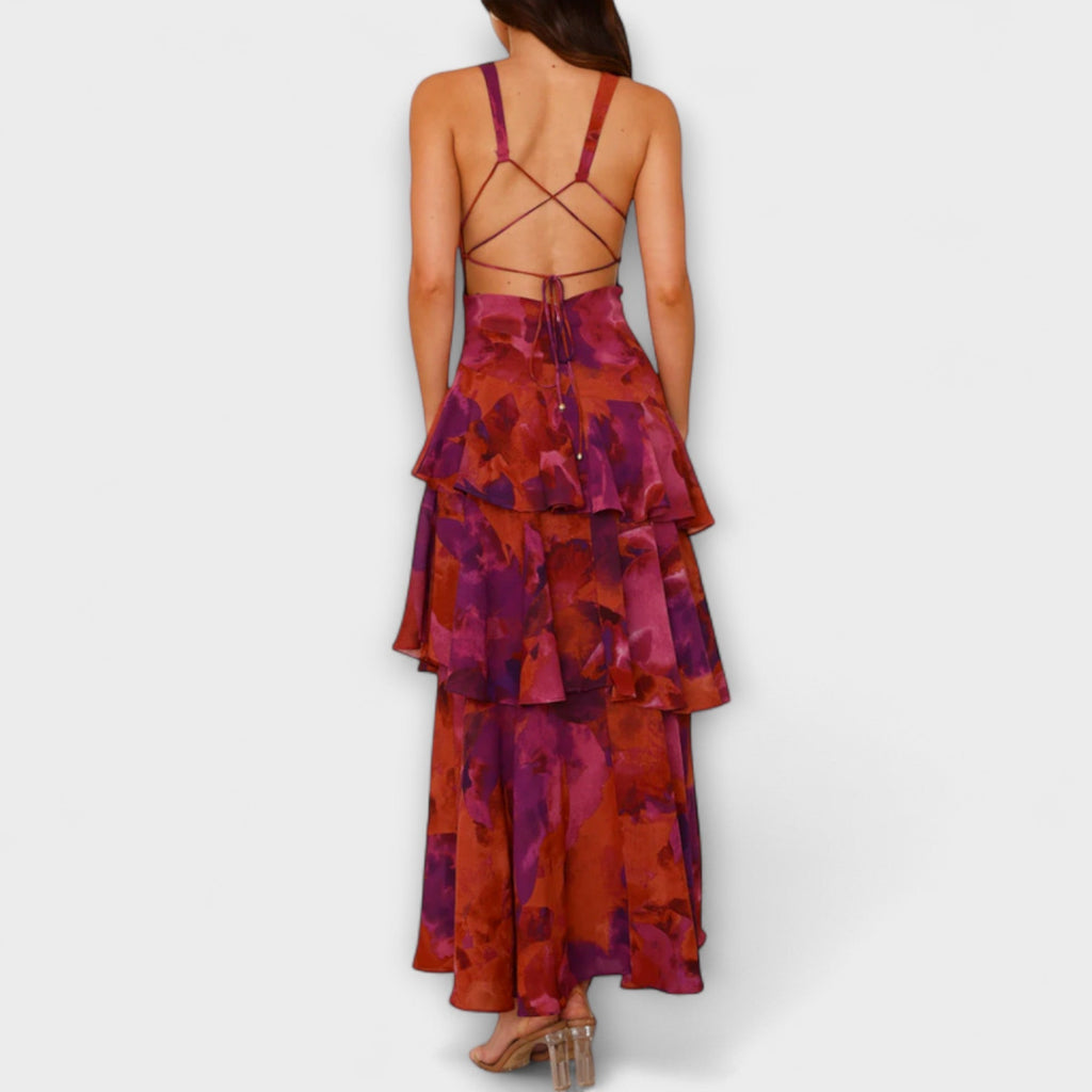 Domenica - Chiffonkleid mit V-Ausschnitt und fliessenden Lagen