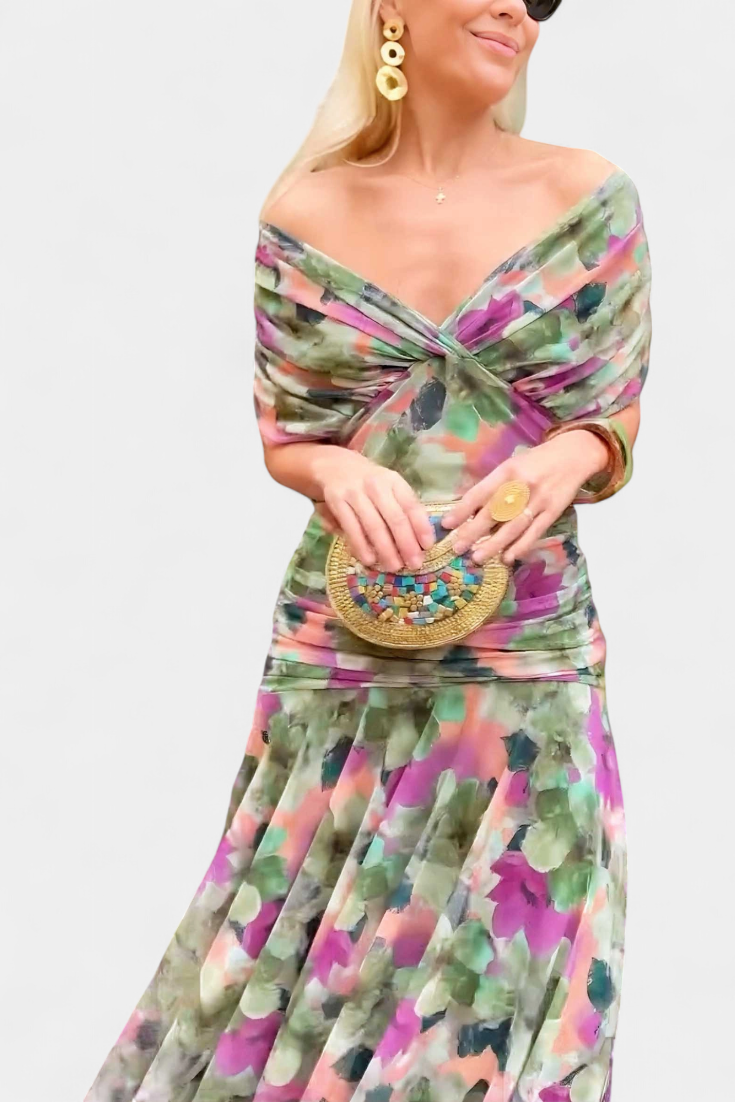Magda - Langes Blumenkleid mit V-Ausschnitt