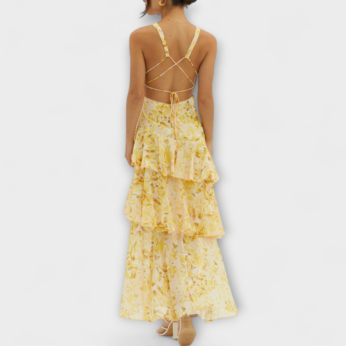 Domenica - Chiffonkleid mit V-Ausschnitt und fliessenden Lagen