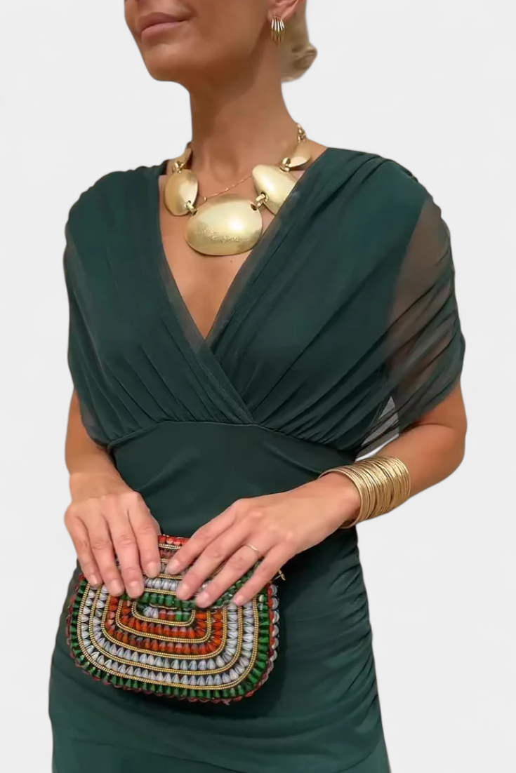 Magda - Langes Blumenkleid mit V-Ausschnitt