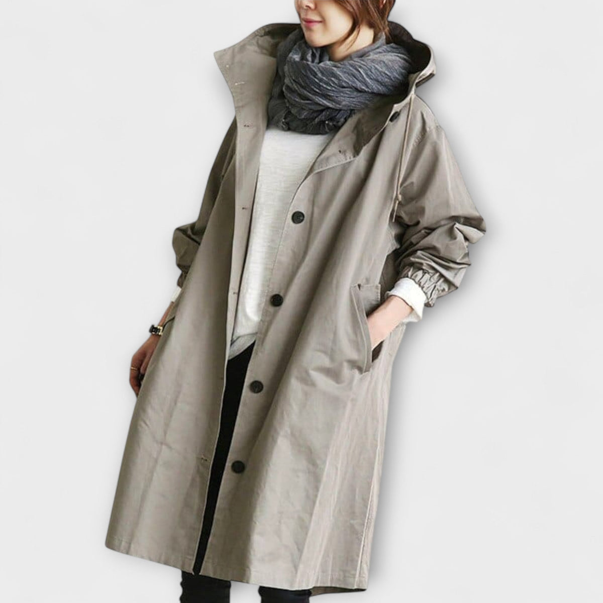 Trenchcoat Damen Wasserdicht Regenmantel Elegant Grau Schwarz – Andréa