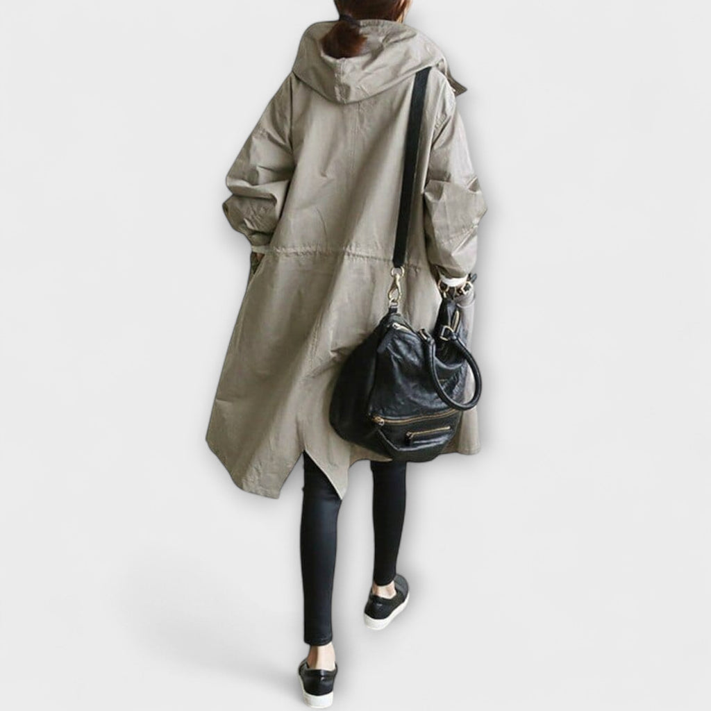 Trenchcoat Damen Wasserdicht Regenmantel Elegant Grau Schwarz – Andréa