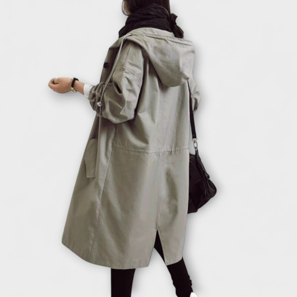 Trenchcoat Damen Wasserdicht Regenmantel Elegant Grau Schwarz – Andréa