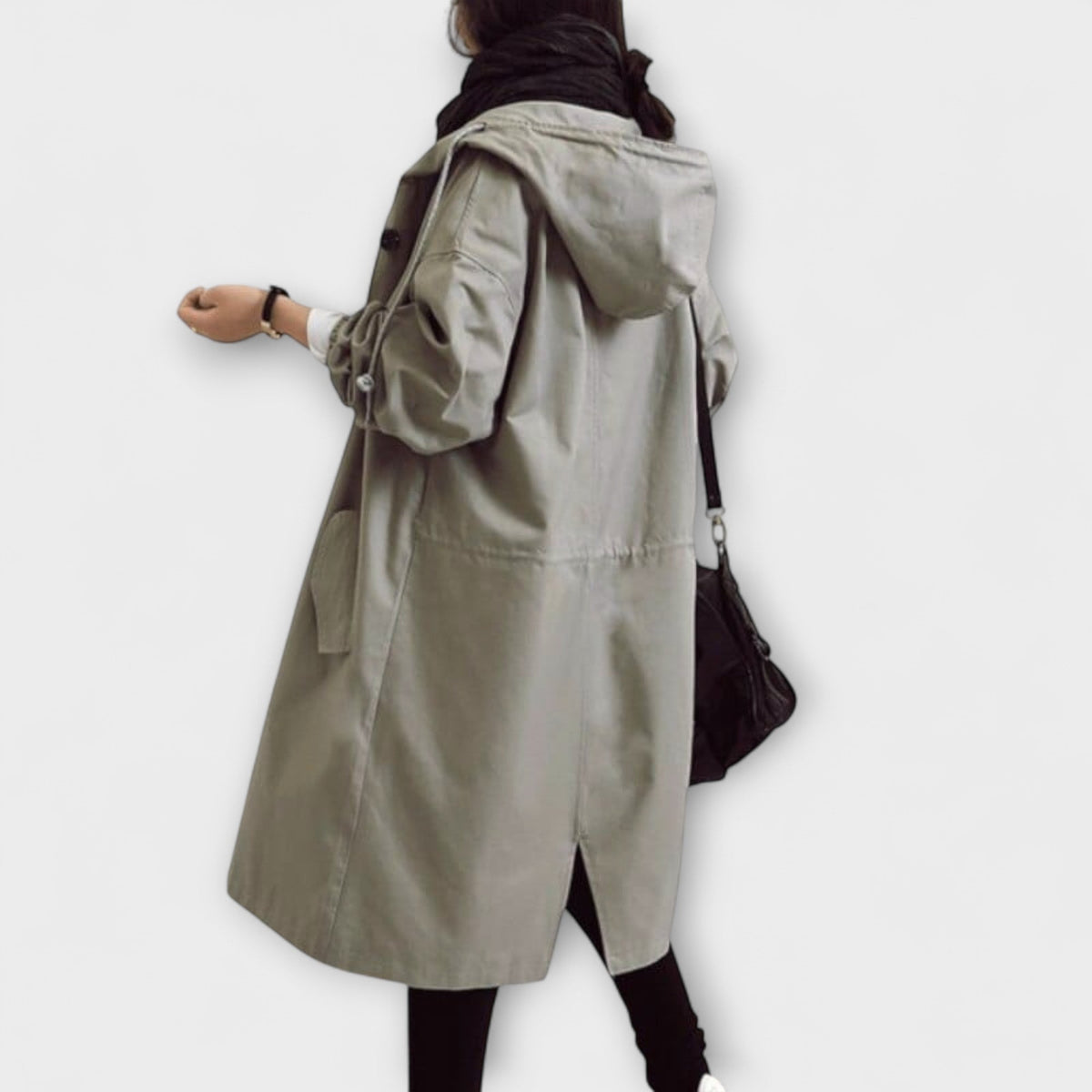 Trenchcoat Damen Wasserdicht Regenmantel Elegant Grau Schwarz – Andréa