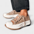 Sneaker Damen Plateausohle Schnürung Tigermuster Braun Khaki – Jinky