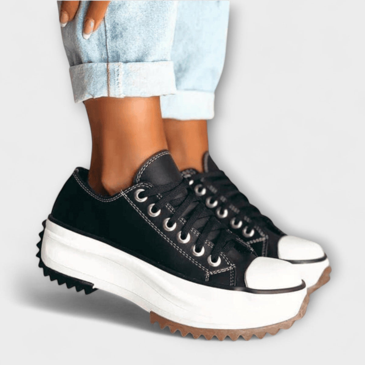 Sneaker Damen Plateausohle Schnürung Tigermuster Braun Khaki – Jinky