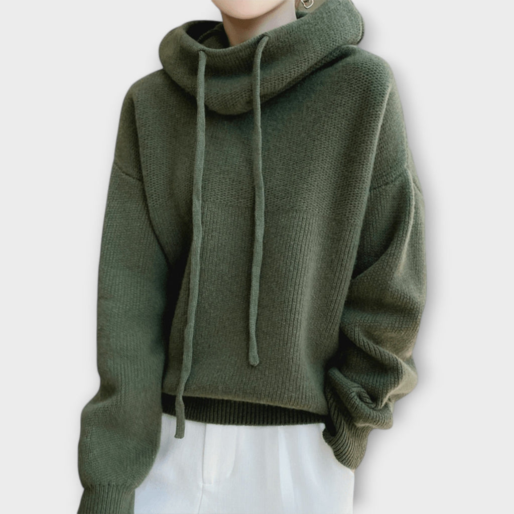Kapuzenpullover Damen Oversize Warm Wolle Grün Braun – Luna