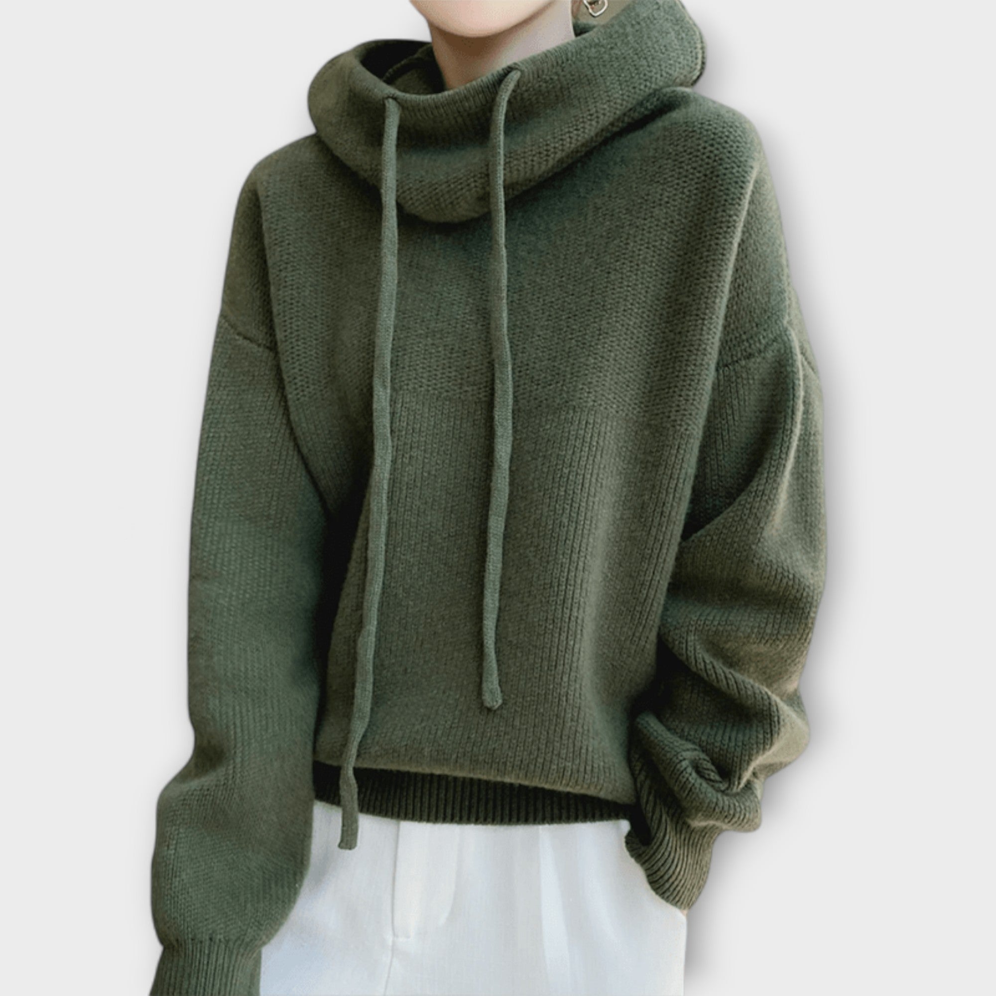 Kapuzenpullover Damen Oversize Warm Wolle Grün Braun – Luna