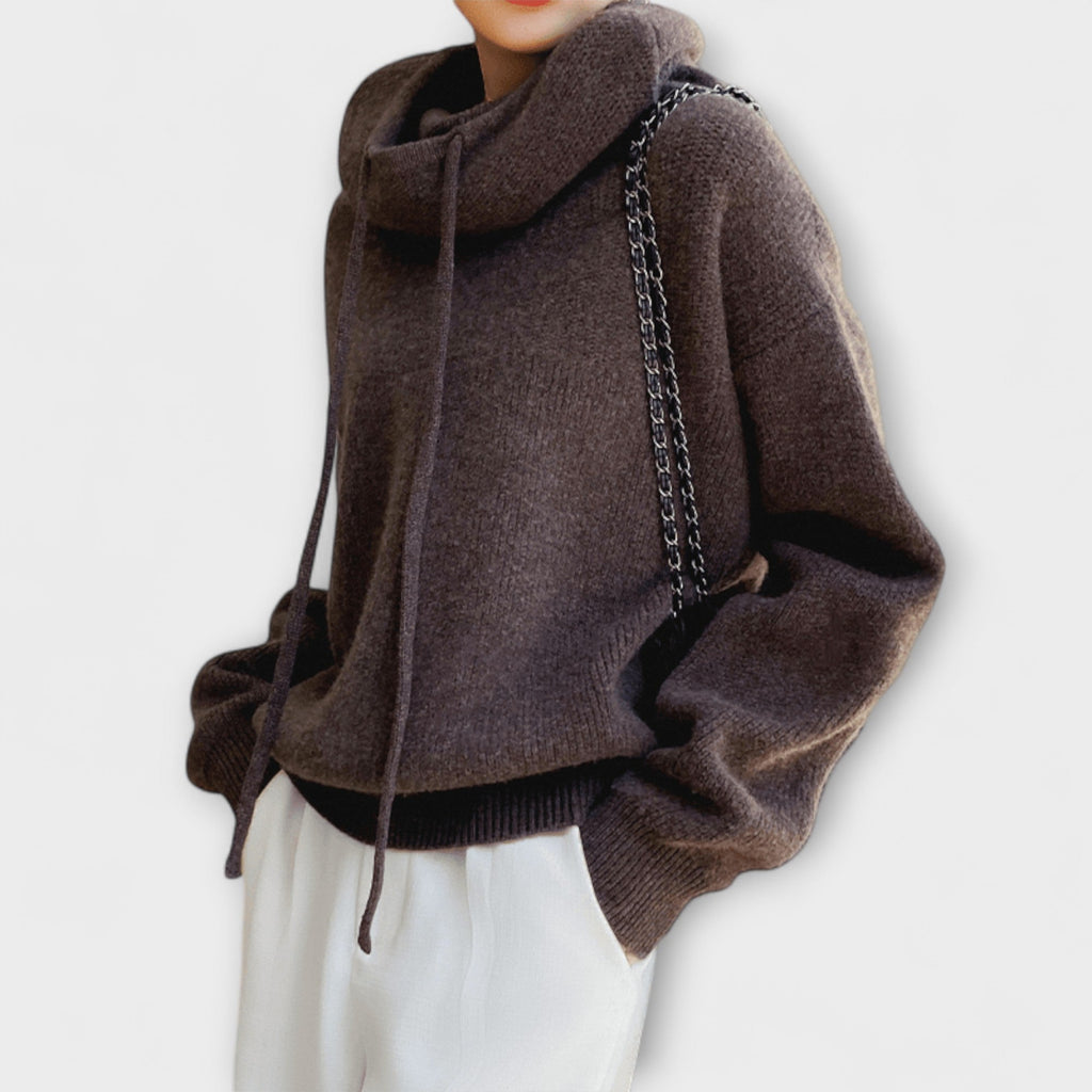 Kapuzenpullover Damen Oversize Warm Wolle Grün Braun – Luna