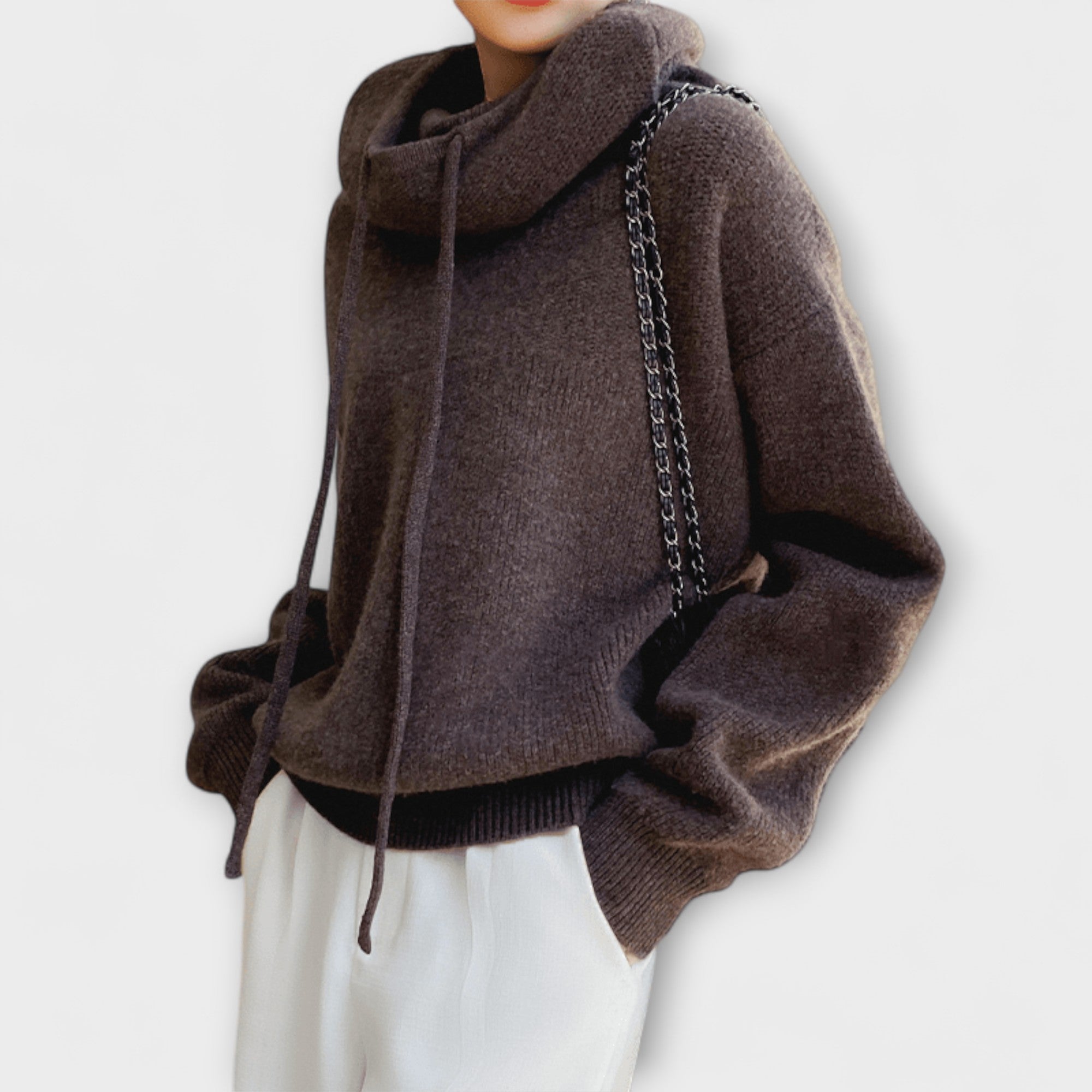 Kapuzenpullover Damen Oversize Warm Wolle Grün Braun – Luna