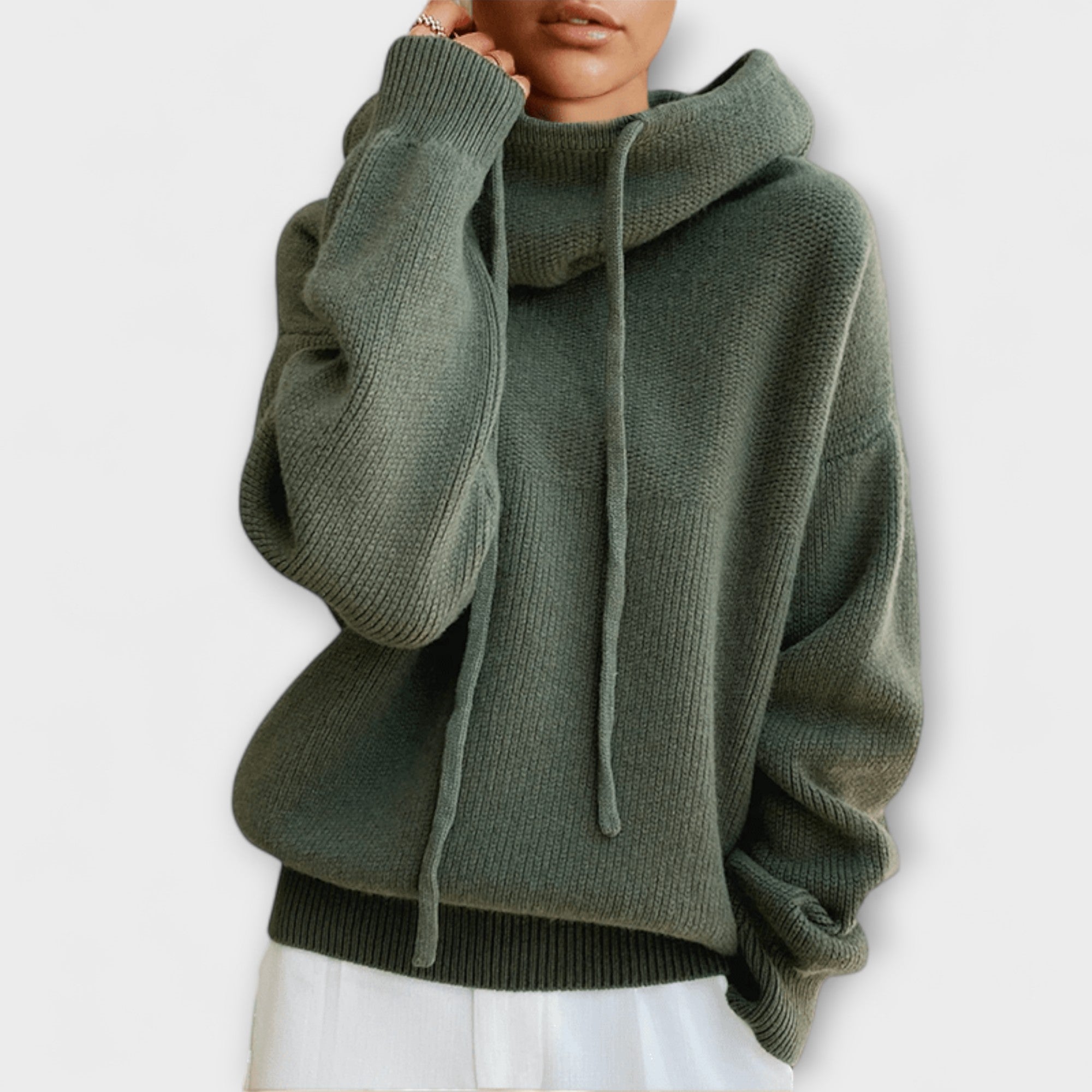 Kapuzenpullover Damen Oversize Warm Wolle Grün Braun – Luna