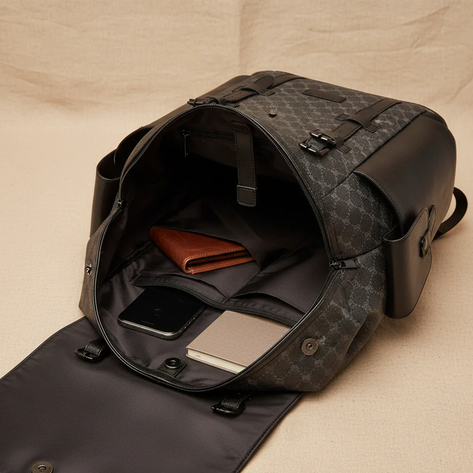 Lederrucksack Damen Wasserabweisend Grosses Hauptfach Mehrere Fächer Schwarz – Otto