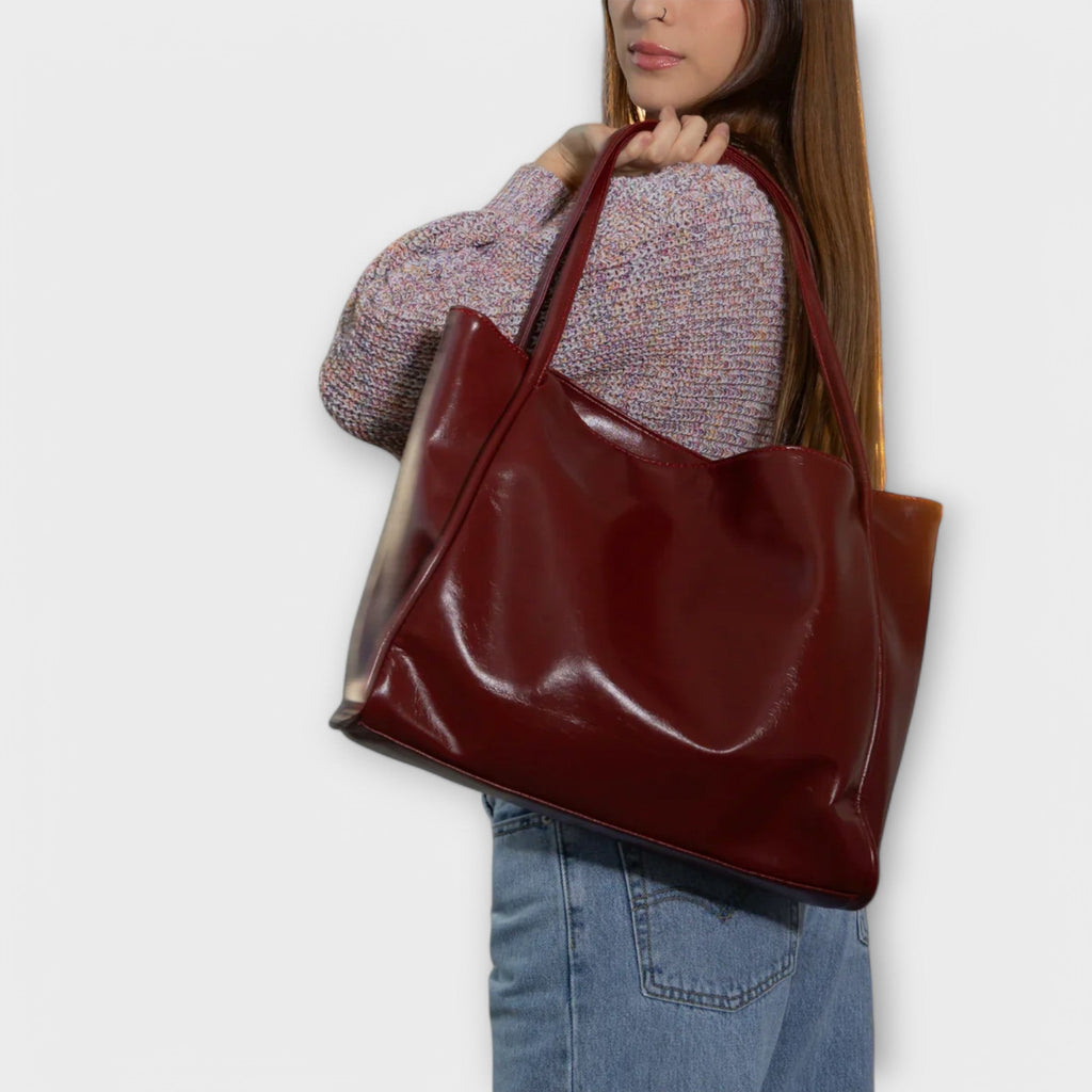 Shopper Damen Gross Schultertasche Vintage-Optik Schwarz Braun Rot – Blair