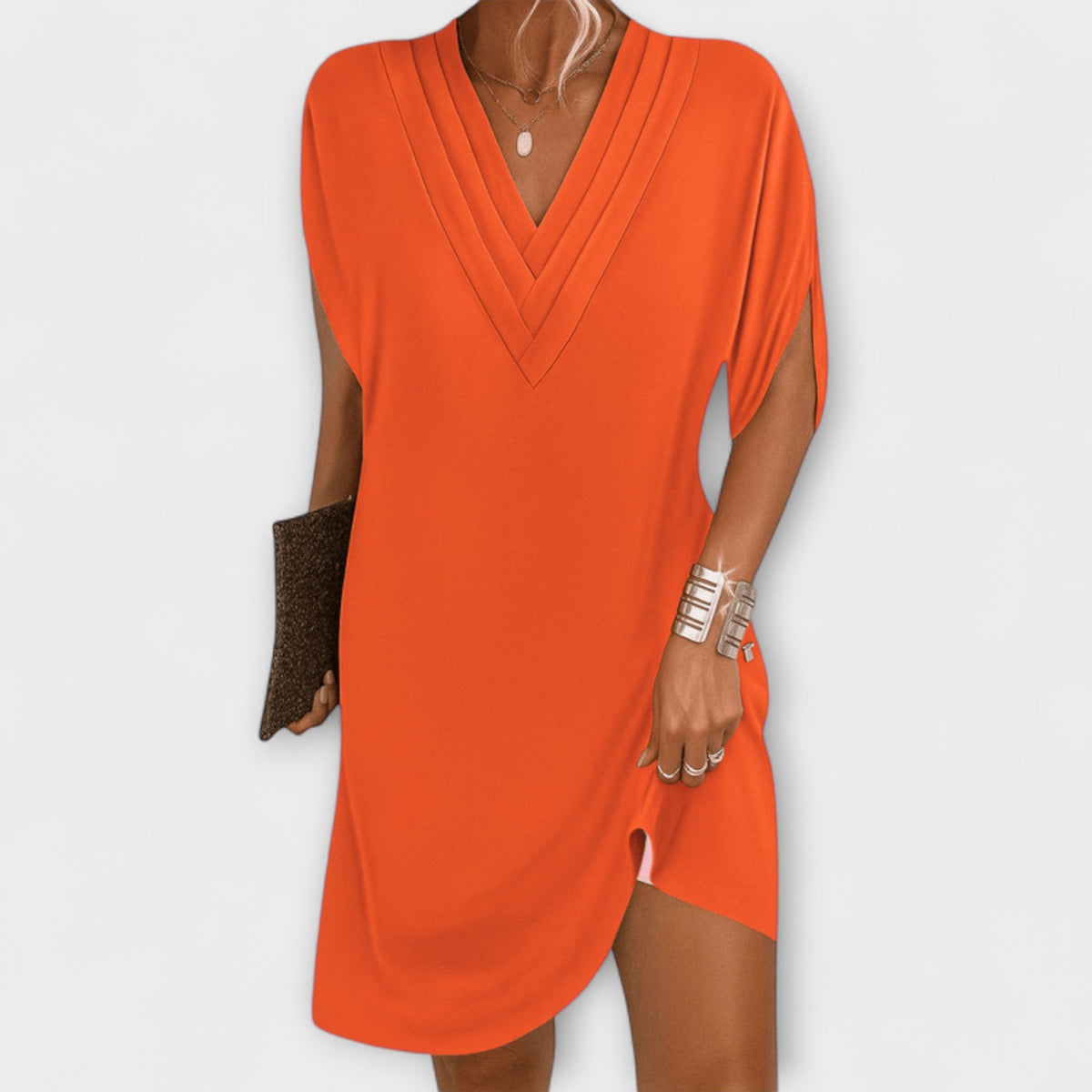 Adeline - Olivgrünes Sommerkleid mit V-Ausschnitt