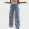 Jeans Damen Spitzen-Patchwork Figurbetont Hellblau Dunkelblau Grau