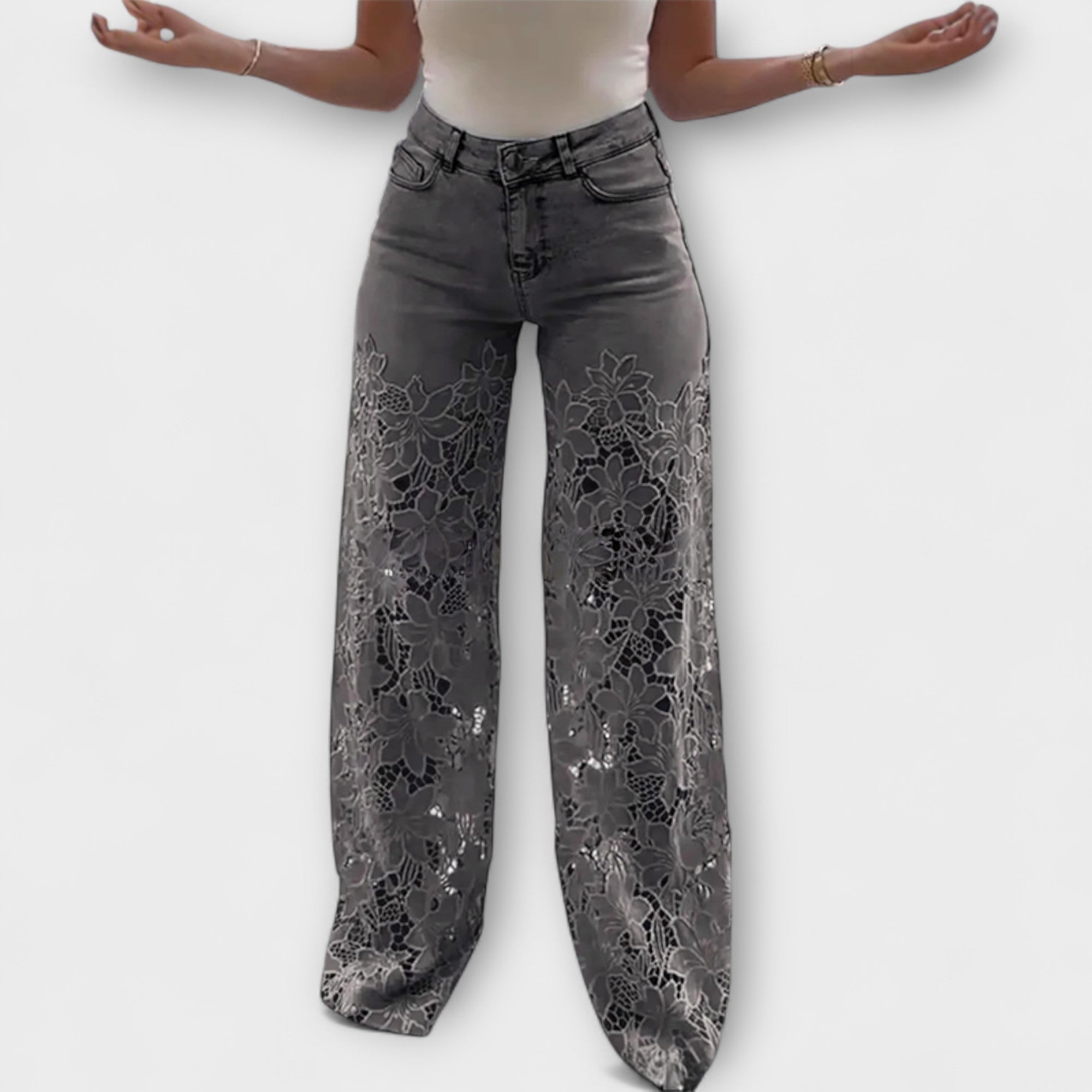 Jeans Damen Spitzen-Patchwork Figurbetont Hellblau Dunkelblau Grau