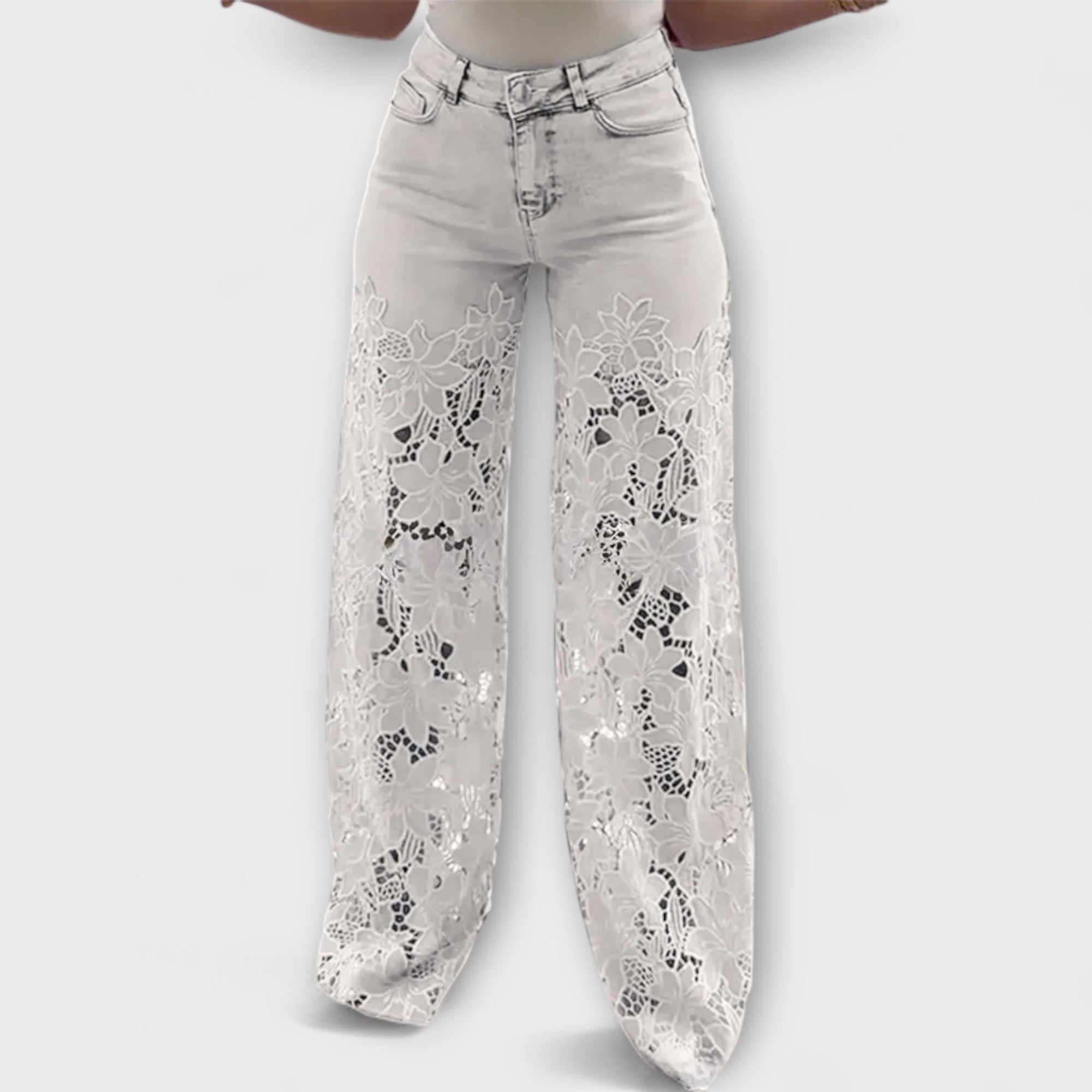 Jeans Damen Spitzen-Patchwork Figurbetont Hellblau Dunkelblau Grau