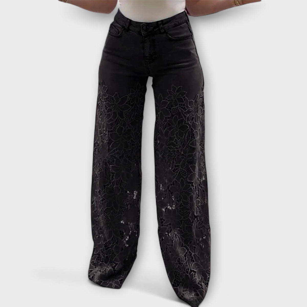 Jeans Damen Spitzen-Patchwork Figurbetont Hellblau Dunkelblau Grau