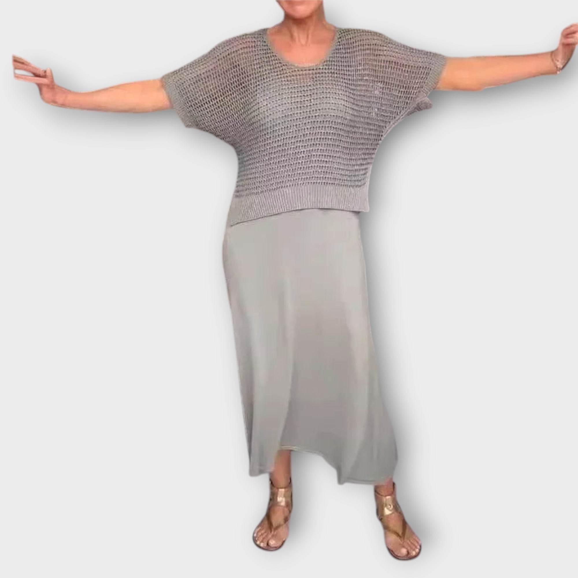 Zweiteiler Damen Top und Hose Sommer Beige Khaki Schwarz – Alma