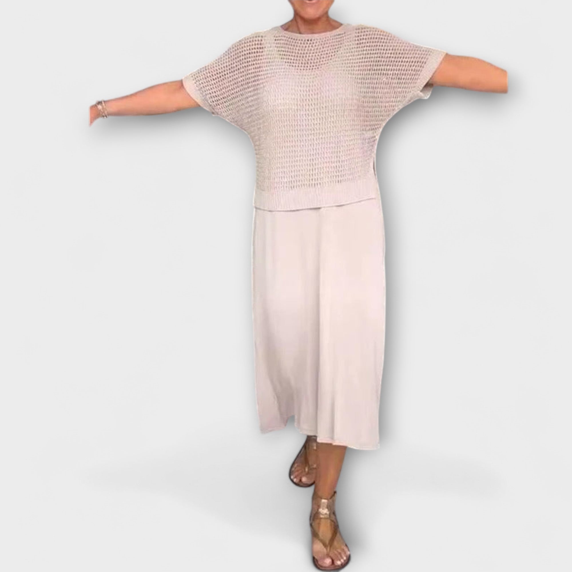 Zweiteiler Damen Top und Hose Sommer Beige Khaki Schwarz – Alma